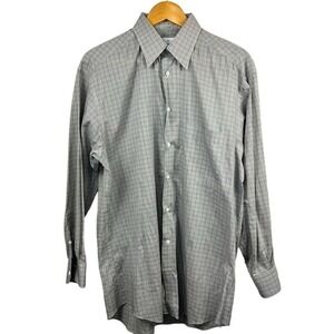 Ermenegildo Zegna Tan Blue Plaid Check Button Down Size S 39 15 1/2